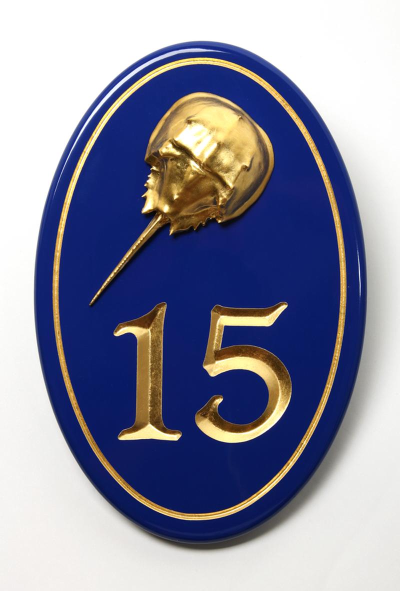 House Number Signs Custom Business The Chatham Sign Carved Number Oval With Three Dimensional Horseshoe Crab For House Numbers Up To 3 Digits Edge And Motif Can Be Finished In 23k Gold Leaf Or