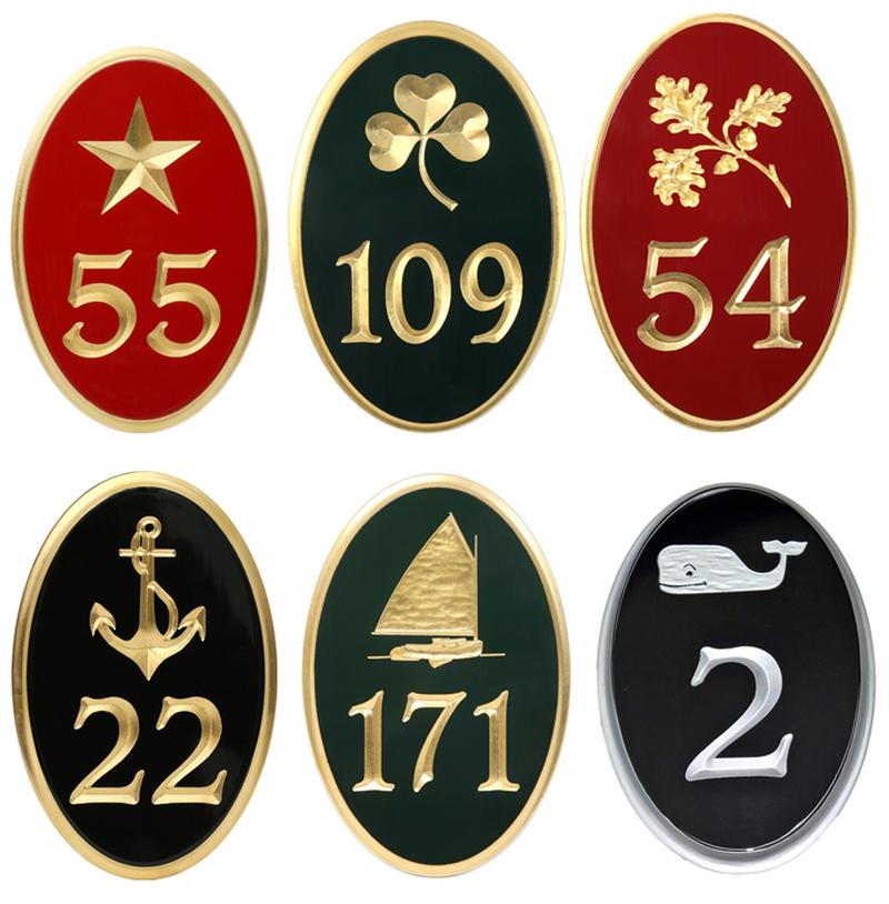 House Number Signs Custom Business The Chatham Sign Carved Number Oval With Your Choice Of Engraved Motif For House Numbers Up To 3 Digits Edge And Can Be Finished In 23k Gold Leaf Or